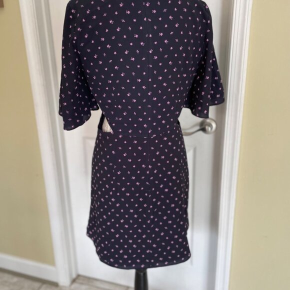 French Connection Verona Crepe Mini Dress Navy Blue Pink Floral Cut Outs Short 8 - Picture 9 of 16